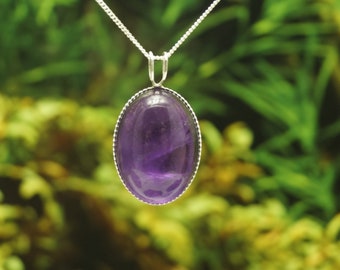 Amethyst Solid Sterling Silver Milled Edge Pendant and chain (chain options available) - Hallmarked 925