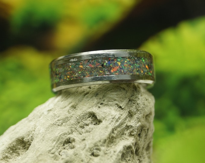 Royal Blue Cherry Opal Tungsten Wedding Band - 4 mm, 6 mm or 8 mm wide rings - Unique Ring