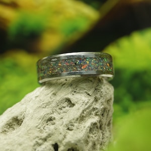 Royal Blue Cherry Opal Tungsten Wedding Band: Unique Ring