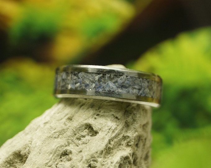 Natural Sodalite Inlay Tungsten Wedding Band 4 mm, 6 mm or  8 mm wide rings - Unique Ring