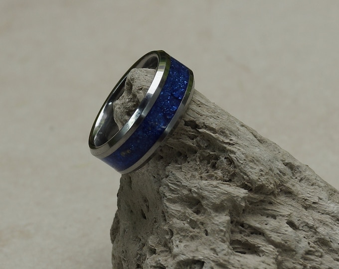 Pet Ashes Ring with  'Blue'  Eco-Glitter Tungsten Band 4 mm, 6 mm or 8 mm wide ring Pet Ashes Memorial Cremation Keepsake Jewellery