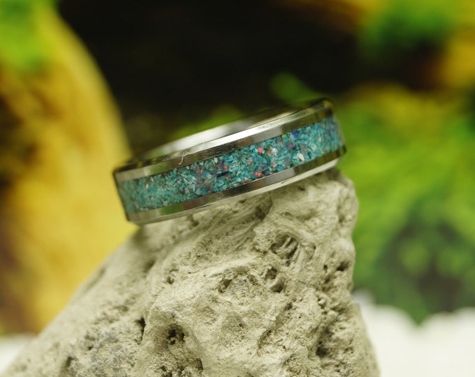 Multi-Teal Opal & Turquoise Tungsten Ring - 4 mm, 6 mm or 8 mm wide ring - Unique Ring