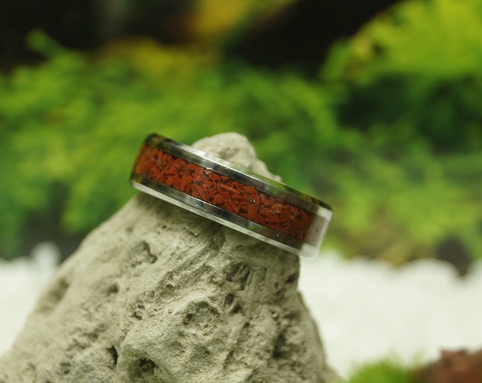 Red Jasper Tungsten Wedding Band - 4 mm, 6 mm or 8 mm wide rings - Unique Ring