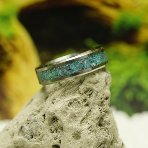 Teal Opal Turquoise Tungsten Ring - Unique Wedding Band