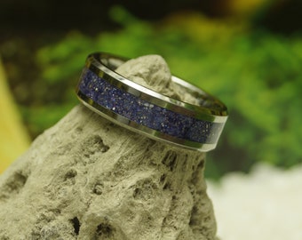 Pet Ashes Ring with &#39;Deep Space&#39; Eco-Glitter Tungsten Band 4 mm, 6 mm or 8 mm wide ring Pet Ashes Memorial Cremation Keepsake Jewellery