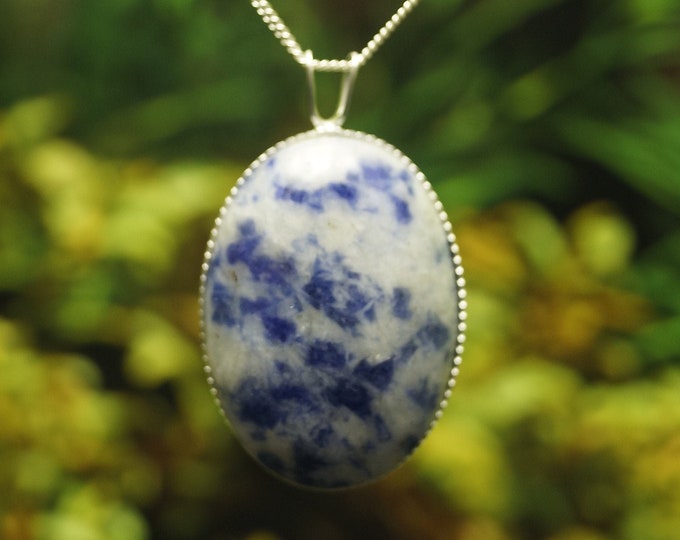Sodalite Solid Sterling Silver Milled Edge Pendant and chain (chain options available) - Hallmarked 925 - Gift idea