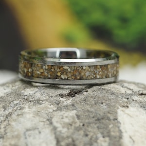 Natural beach Sand Inlay Tungsten Wedding Band 4 mm, 6 mm or  8 mm Wide Rings - Unique Ring