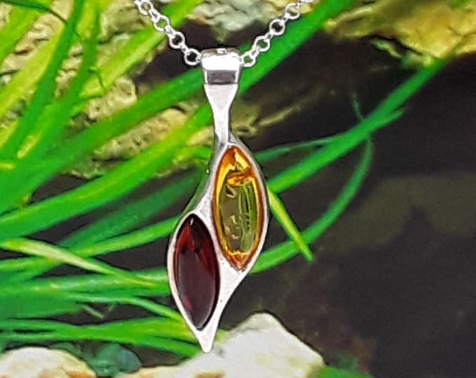Amber Solid Sterling Silver Pendant and chain (chain options available) - Hallmarked 925 - Gift Idea