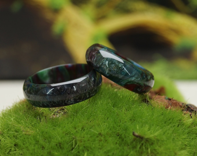 Resin Ring - Colourful Rainbow Resin Ring  Retro Multi-Colour Resin Ring 8 mm wide ring - Gift idea > 7