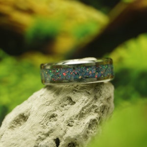 Multi-Teal Opal Tungsten Wedding Band: Unique Inlaid Ring