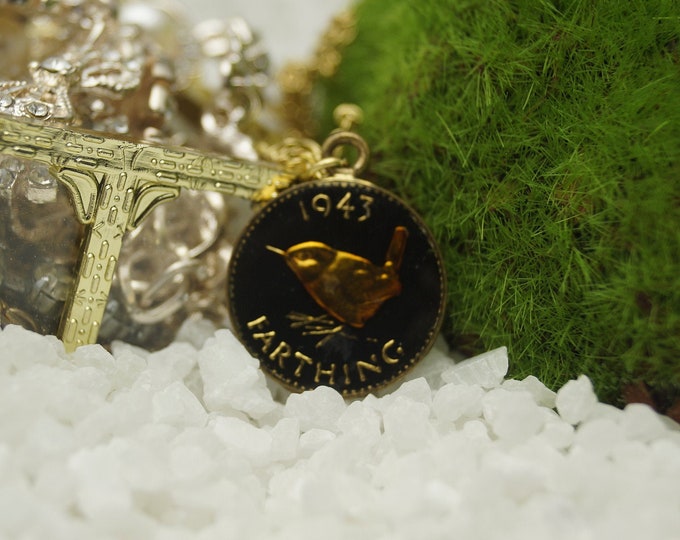 1943 Farthing - Enamelled Coin Pendant and Chain