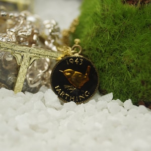 1943 Farthing - Enamelled Coin Pendant and Chain