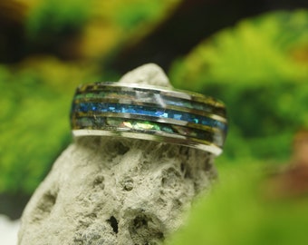 Abalone with Blue Opal Tungsten ring Wedding Bands 8 mm His and Hers Ring  - Unique Ring