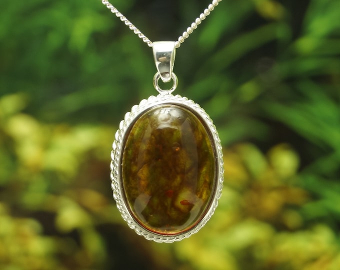 Amber Solid Sterling Silver Double Rope Pendant and chain (chain options available) - Hallmarked 925 - Gift idea