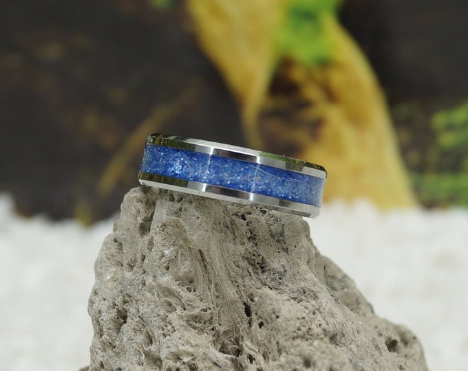 Pet Fur Ring Inlaid with Topaz Tungsten Band 4 mm, 6 mm or 8 mm wide ring - Pet Ashes Memorial Cremation Keepsake Jewellery