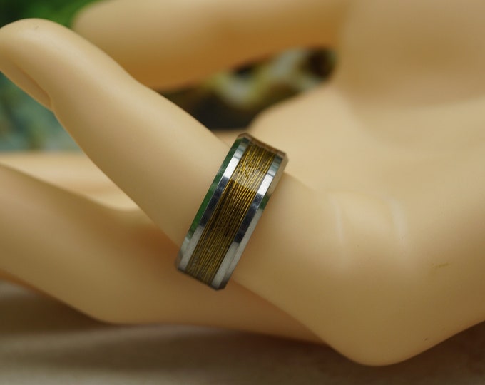Gold Fishing Line Inlay Tungsten Ring - Available 4 mm, 6 mm or 8 mm Wide Ring