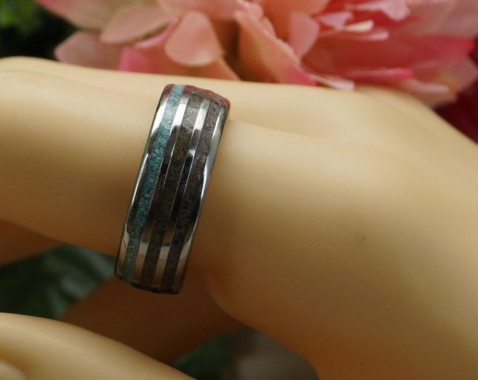 Three Channel Ring - Choose Your Gemstone Colour Finish Inlay Tungsten Wedding Band 4 mm, 6 mm or  8 mm Wide Rings - Unique Ring