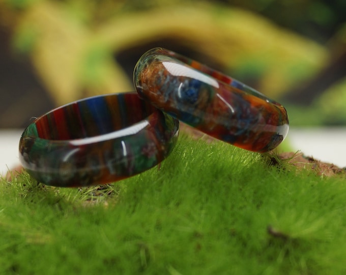 Resin Ring - Colourful Rainbow Resin Ring  Retro Multi-Colour Resin Ring 8 mm wide ring - Gift idea > 3