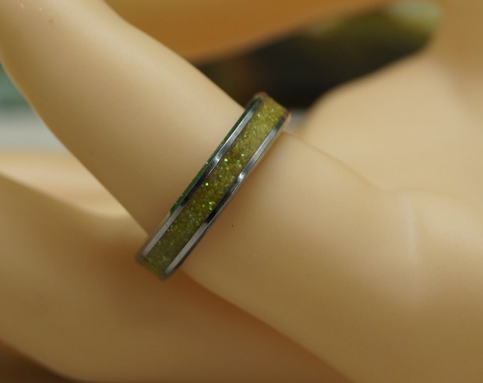 Yellow Eco-Glitter inlay Tungsten Ring - Available 4 mm, 6 mm or 8 mm Wide Ring