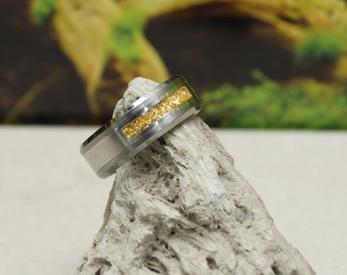 Pet Ashes Ring with 'Gold' Eco-Glitter Tungsten Band 8 mm wide ring Pet Ashes Memorial Cremation Keepsake Jewellery