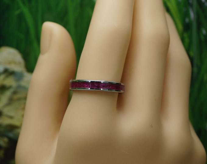 Magenta Eco-Glitter inlay Tungsten Ring - Available 4 mm, 6 mm or 8 mm Wide Ring