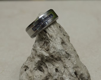 Personalised Tungsten Memorial Ring including Ashes or Hair Inlaid with Andromeda Eco-Glitter.