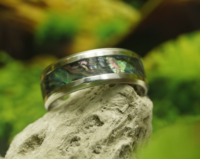 Abalone Tungsten Ring Unique Wedding Ring - 8 mm His and Hers Ring - Tungsten wedding bands