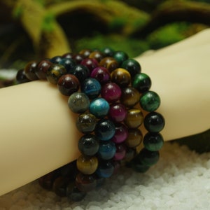 Natural Tiger Eye Beaded Bracelet: Gemstone Stretch Cord Bracelet
