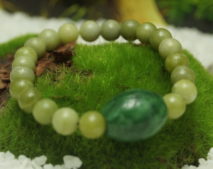 Natural Chinese Jade Bead Bracelet for Men or Women 8 mm / 0.314961" Stretch Cord - From 152 mm to 228 mm / 6" to 9" Length