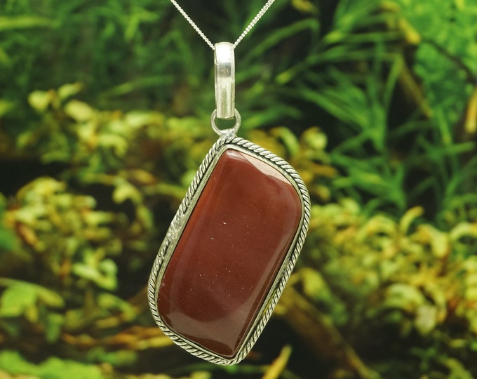 Red Jasper Solid Sterling Silver Pendant and Chain Hallmarked 925 Gift Idea