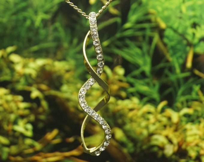Gold Swirl Pendant with Clear Cubic Zirconia stones and Gold Chain Gold Fashion Jewellery Gift Idea