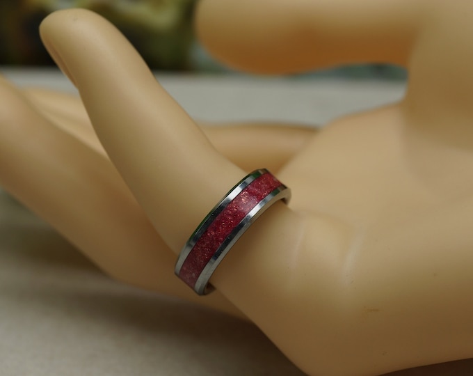 Coral Eco-Glitter inlay Tungsten Ring - Available 4 mm, 6 mm or 8 mm Wide Ring