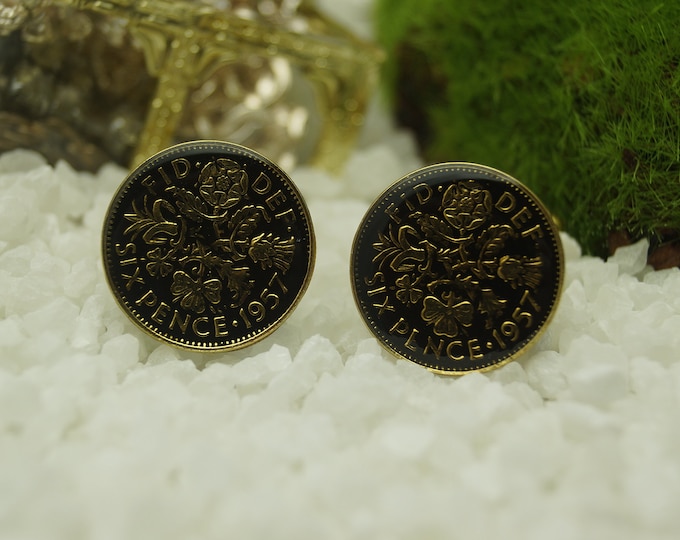 1957 Sixpence - Enamelled Coin Cufflinks