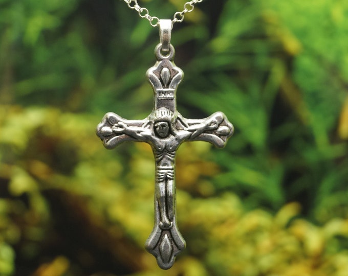 Cross Crucifix Pendant with Sterling Silver Solid Silver Belcher Chain included great gift idea