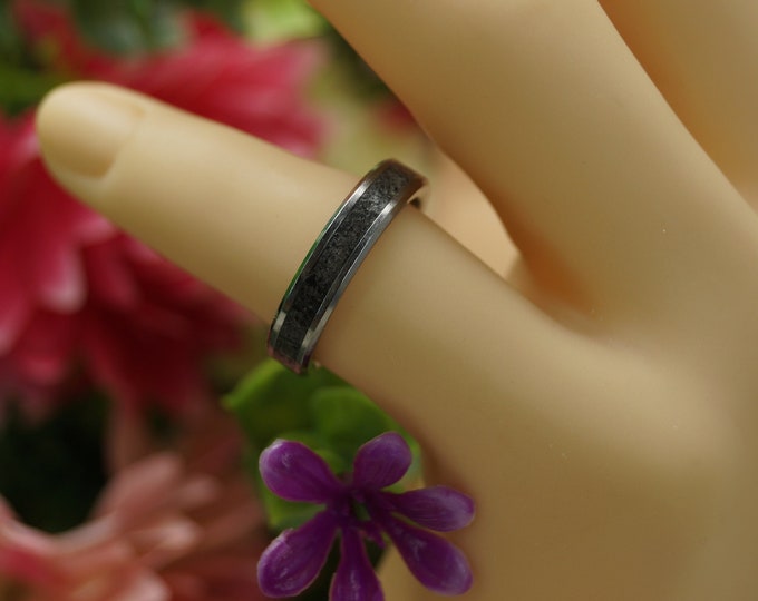 Black Tourmaline Inlay Tungsten Carbide Wedding Band 4 mm, 6 mm or 8 mm wide ring - Unique Ring