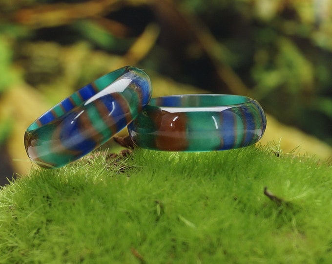 Resin Ring - Colourful Rainbow Resin Ring  Retro Multi-Colour Resin Ring 8 mm wide ring - Gift idea > 6