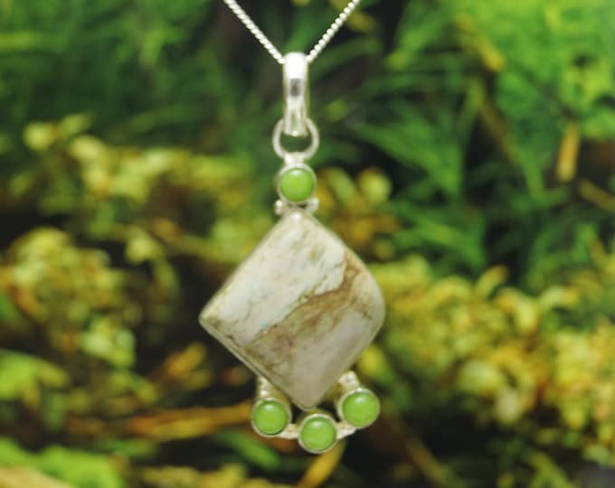 Unakite Sterling Silver Pendant and chain Hallmarked 925 Gift Idea
