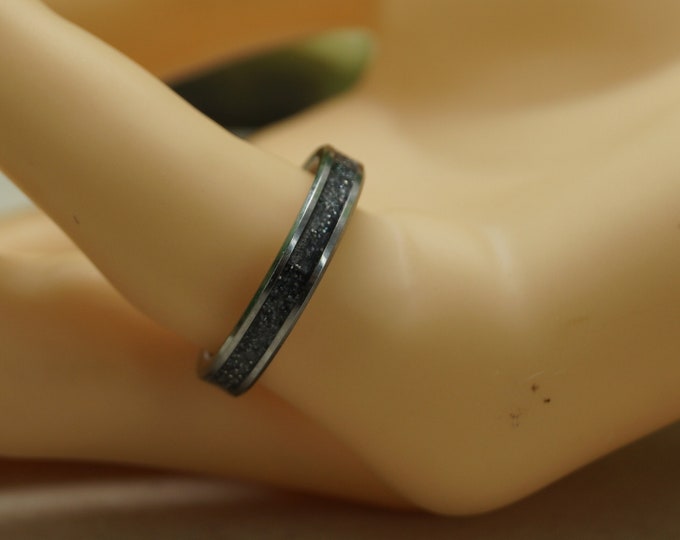 Grey Eco-Glitter inlay Tungsten Ring - Available 4 mm, 6 mm or 8 mm Wide Ring