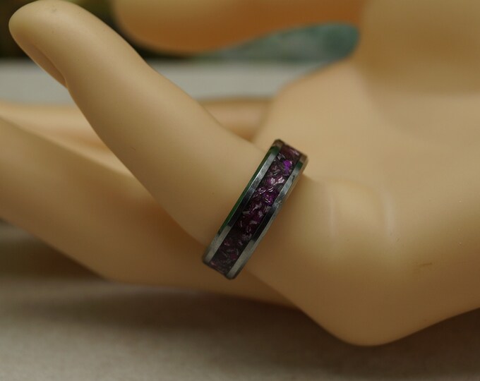 Plum Eco-Glitter inlay Tungsten Ring - Available 4 mm, 6 mm or 8 mm Wide Ring