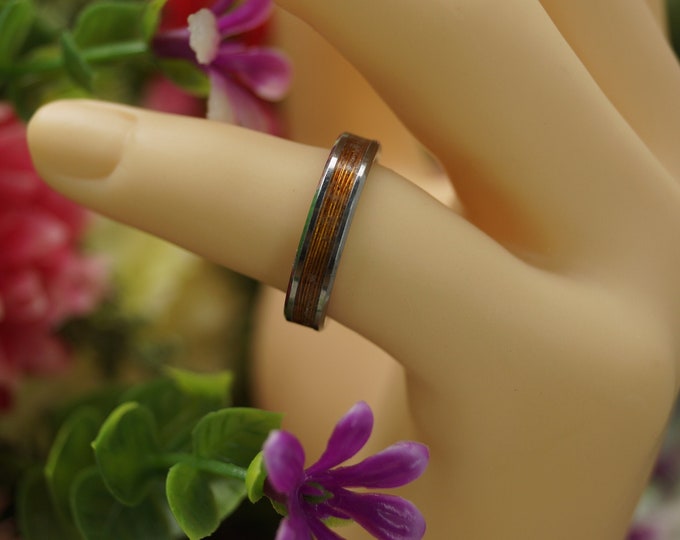 Gold Finished Metal Line Inlay Tungsten Ring - Available 4 mm, 6 mm or 8 mm Wide Ring