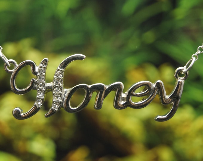Honey Pendant with Clear cubic zirconia Stones and Sterling Silver Belcher Chain