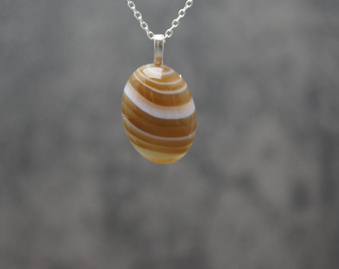 Sterling Silver Brown Agate Leaf Bail Pendant & 18" Chain (chain options)