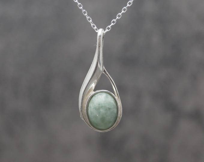 Sterling Silver Jade Oval Cabochon Pendant & Hallmarked 18" Chain (chain options available) - Hallmarked 925