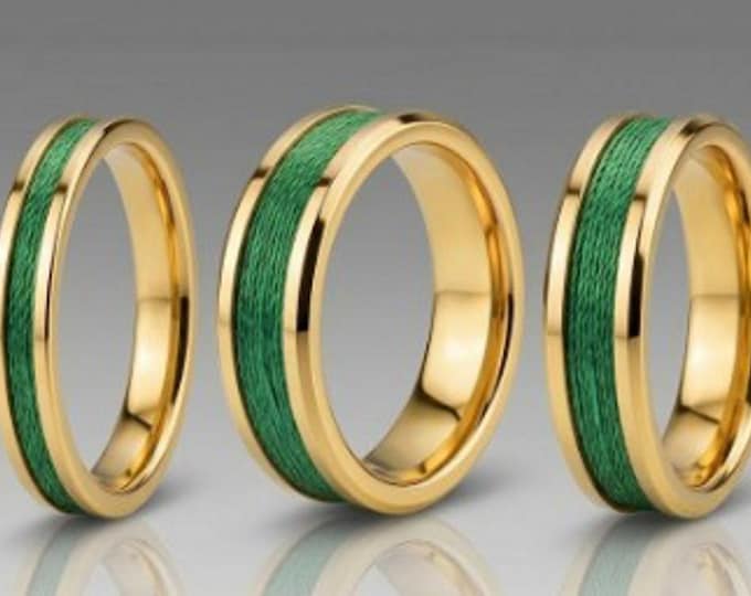 Green Fishing Rod Metallic Thread Guide Ring Fix Line Inlay Gold Tungsten Ring - Available 4mm, 6mm or 8mm wide