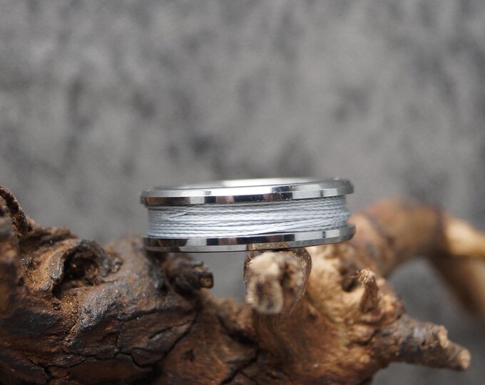Tungsten Ring with Silver Fishing Line Inlay - Available 4mm, 6mm or 8mm wide