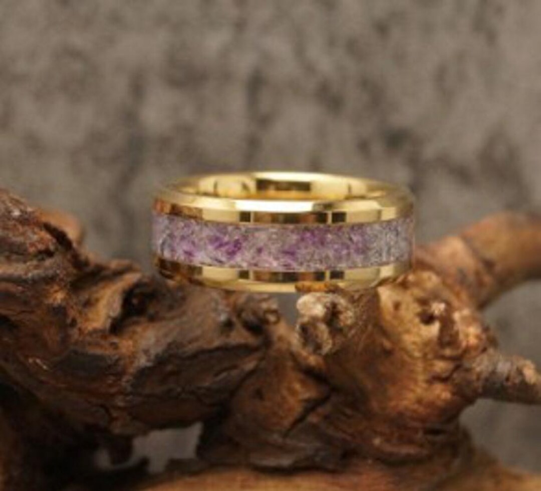 Alexandrite Inlay Gold Tungsten Carbide Ring: Unique Wedding Band - Etsy