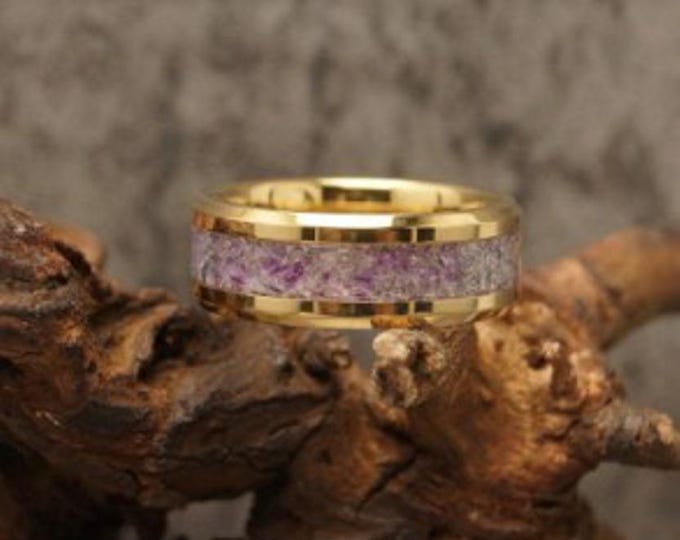 Alexandrite Inlay Gold Tungsten Carbide Ring: Unique Wedding Band