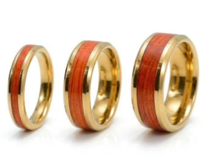 Orange Fishing Line Inlay Gold Tungsten Ring - UV Glow Ring - Available 4mm, 6mm or 8mm wide