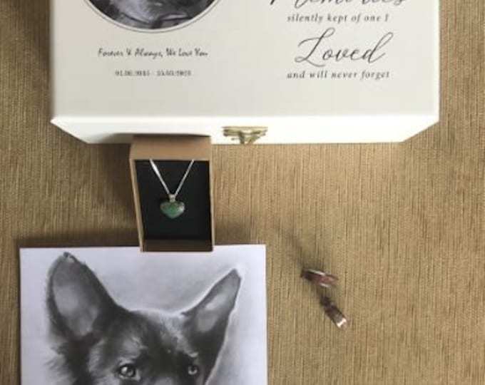 Pet Memorial Bundle: Tungsten Rings, Sterling Silver Locket, Custom Portrait & Trinket Box