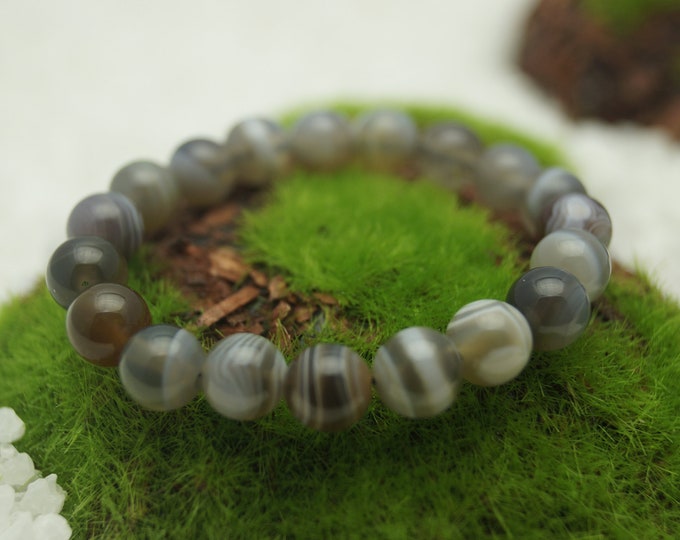 Natural Botswana Sardanyx Agate Bead Bracelet Men or Women 8 mm / 0.314961" Beads On Stretch Cord - From 152 mm to 228 mm / 6" to 9" Length